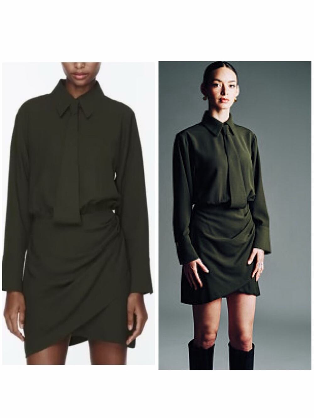 NWT ZARA Olive Green Tie-Neck Wrap Dress Size medium